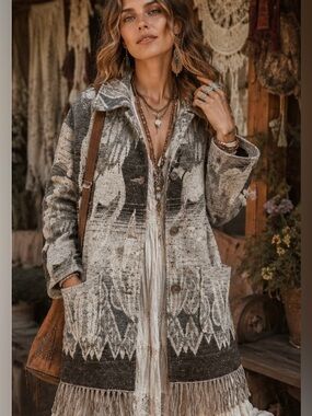 Southwestern/ Boho Oversized Wool-Blend Coat
